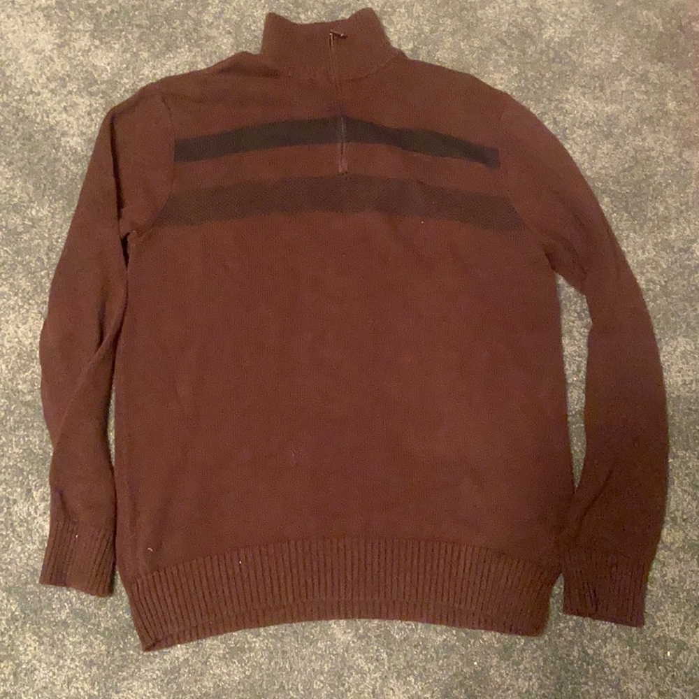 Turtleneck dark red/purple sweater with black stripes